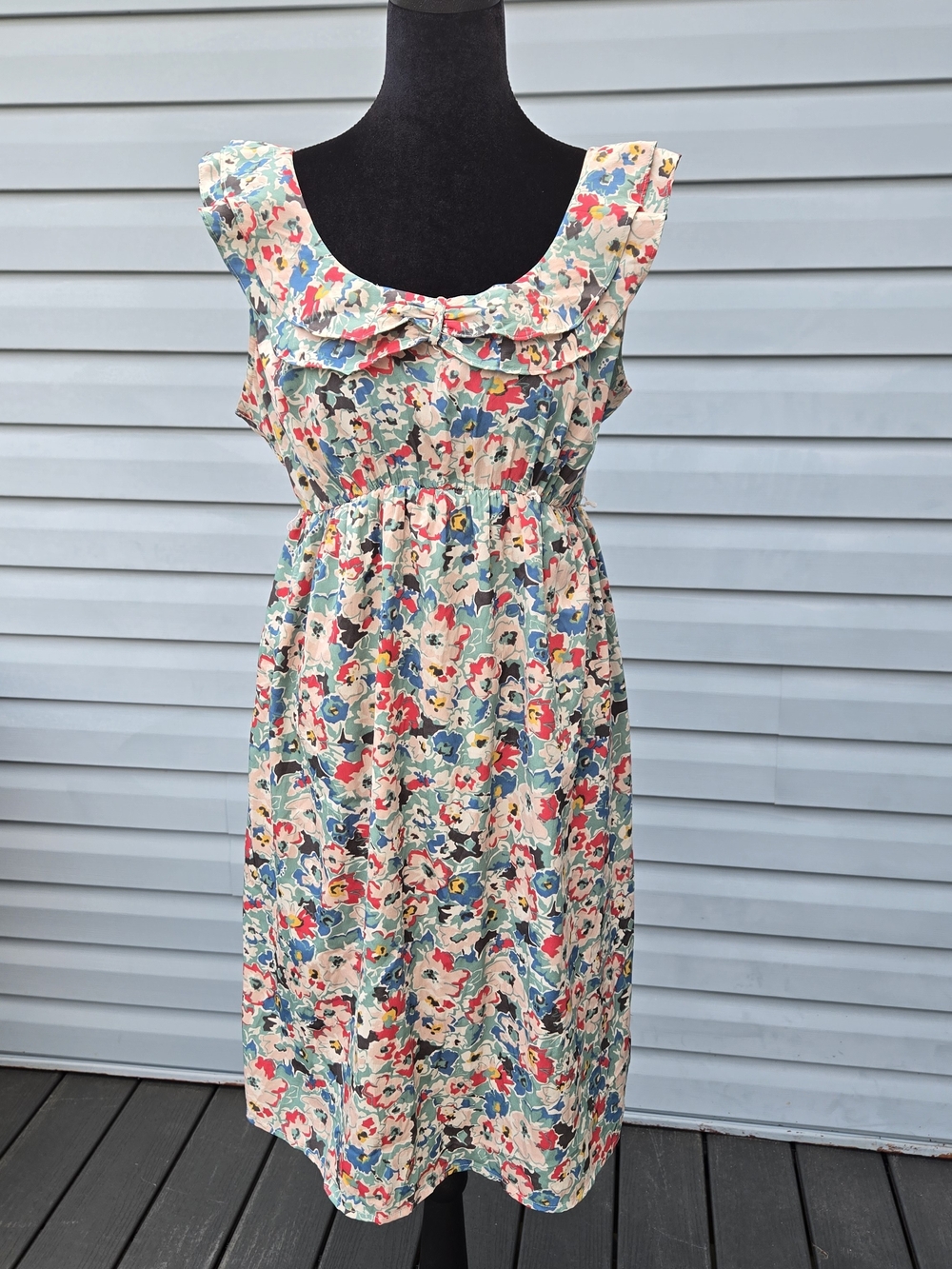 Motherhood Maternity Medium Floral Ruffle Neck Empire Waist Sundress